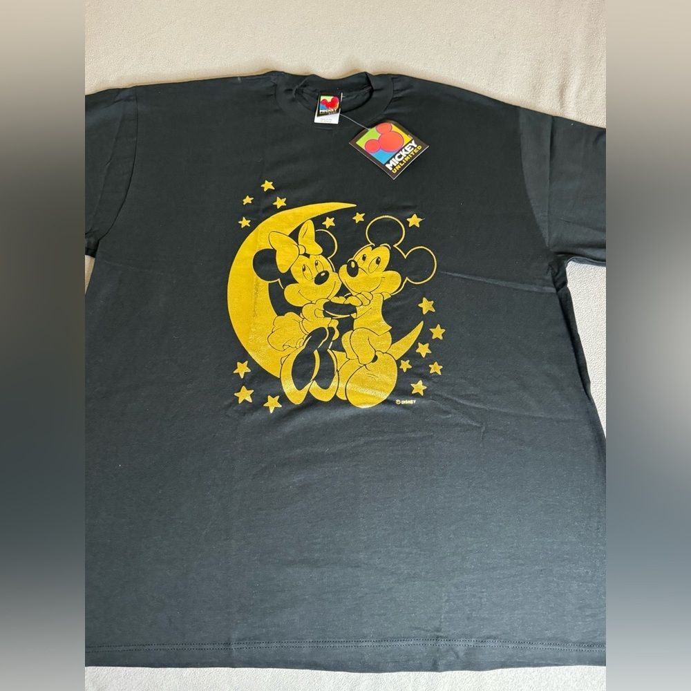 VTG Disney T-Shirt - XL Mickey Minnie Mouse Moon  Black Gold MICKEY UNLIMITED